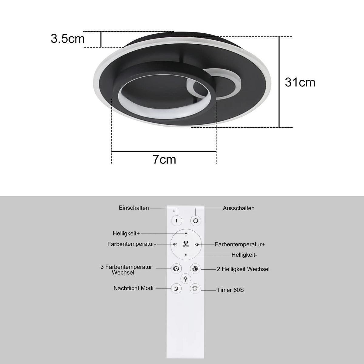 LED-DECKENLEUCHTE Peter 31 cm - Schwarz, Kunststoff (31/8.5/31cm) - ZMH