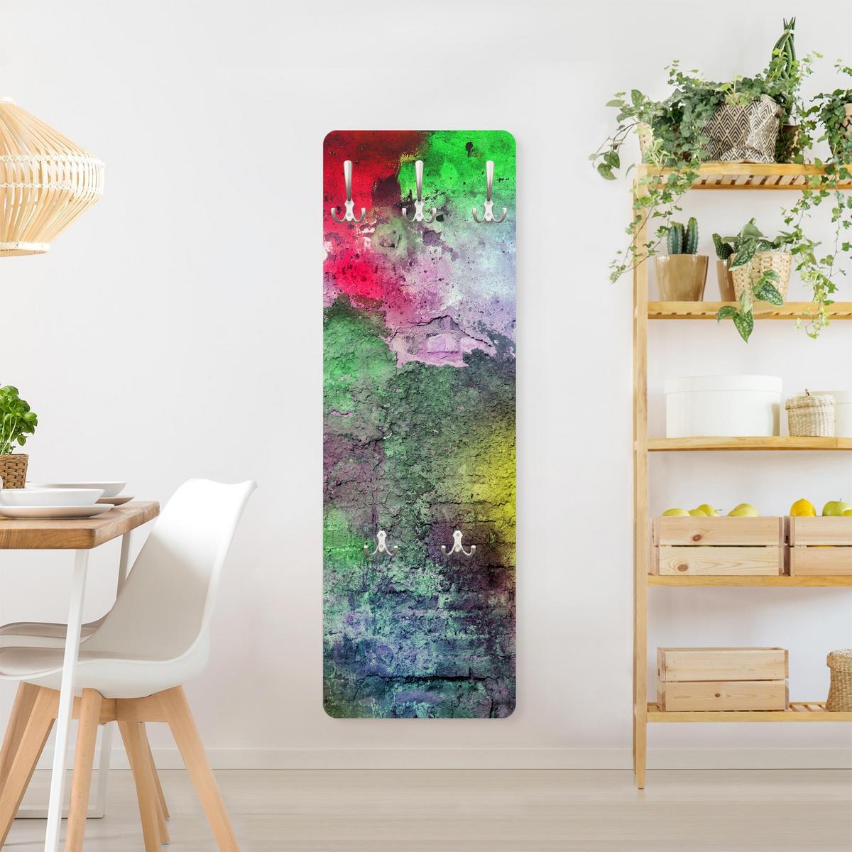 WANDGARDEROBE - Bunte besprühte alte Wand aus Backstein 34/105 cm - Multicolor, Holzwerkstoff (34/105/1.6cm) - Bilderwelten
