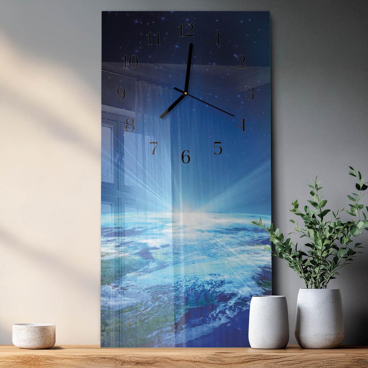 WANDUHR aus Glas 30x60 cm - Das Universum der Erde - Blau, Glas (30/60/0.4cm) - TULUP