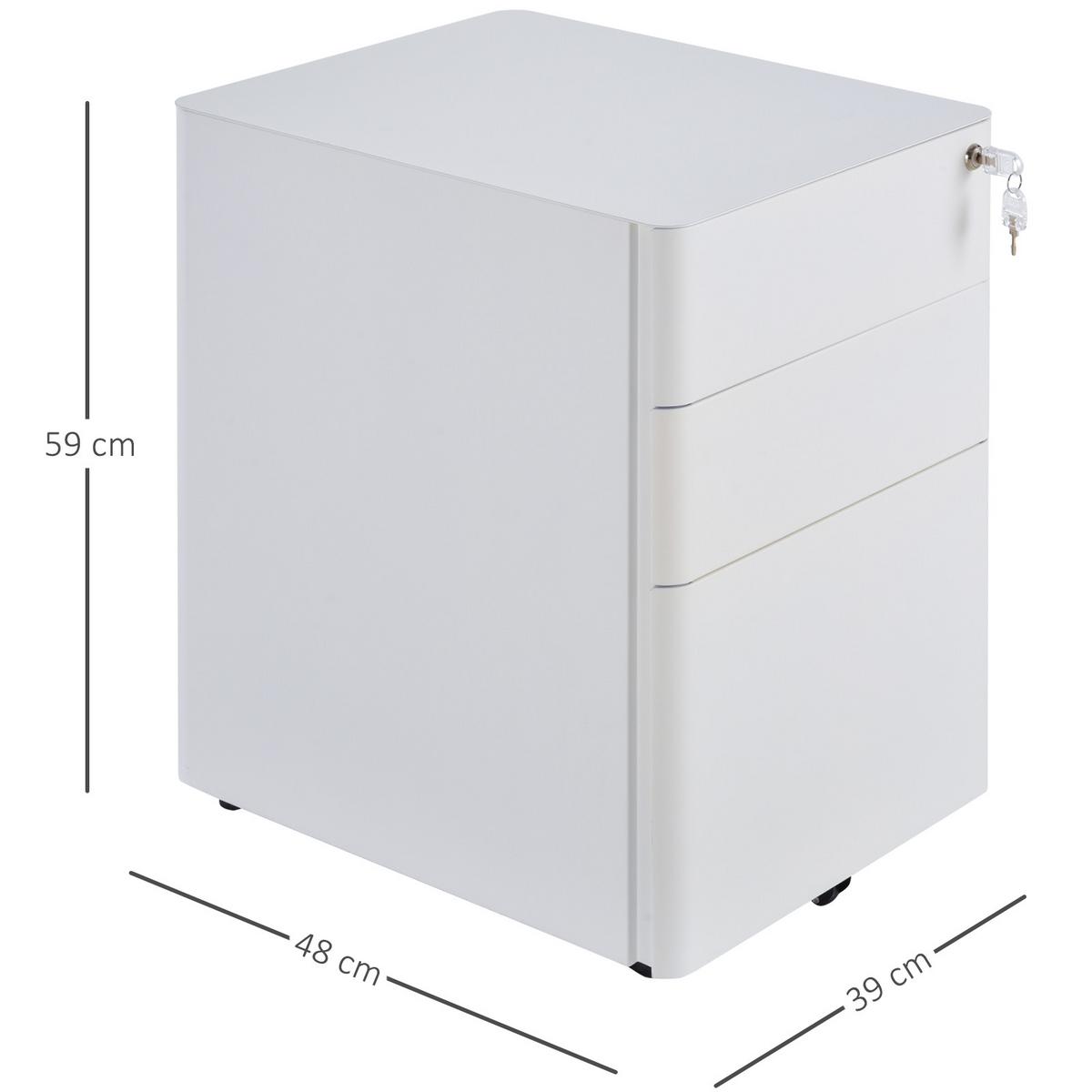 ROLLCONTAINER mobiler Aktenschrank mit 3 Schubladen Büroschrank Stahl Weiß - Weiß, Metall (48/59/39cm) - Vinsetto