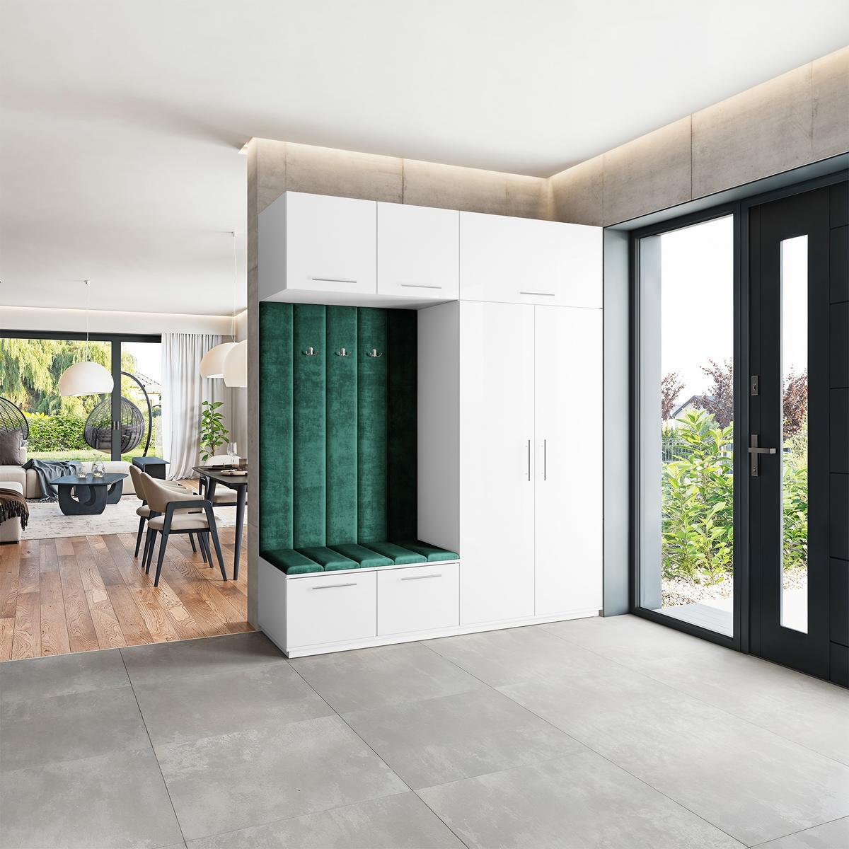 GARDEROBENSCHRANK REMA 200/240/60 cm Modern Garderobe-Set Weiß - Weiß/Grün, Holzwerkstoff (200/240/60cm) - MASSENO