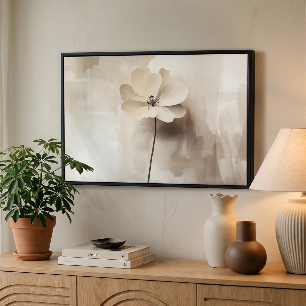 LEINWAND Bilder mit Rahmen - Blume - Beige - Farbe - Schatten - 60x40 - Creme, Textil (60/40cm) - MuchoWow