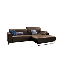 ECKSOFA YORK Walnuss Dekor Leder - Silberfarben/Walnussfarben, Leder (284/180cm) - KAWOLA