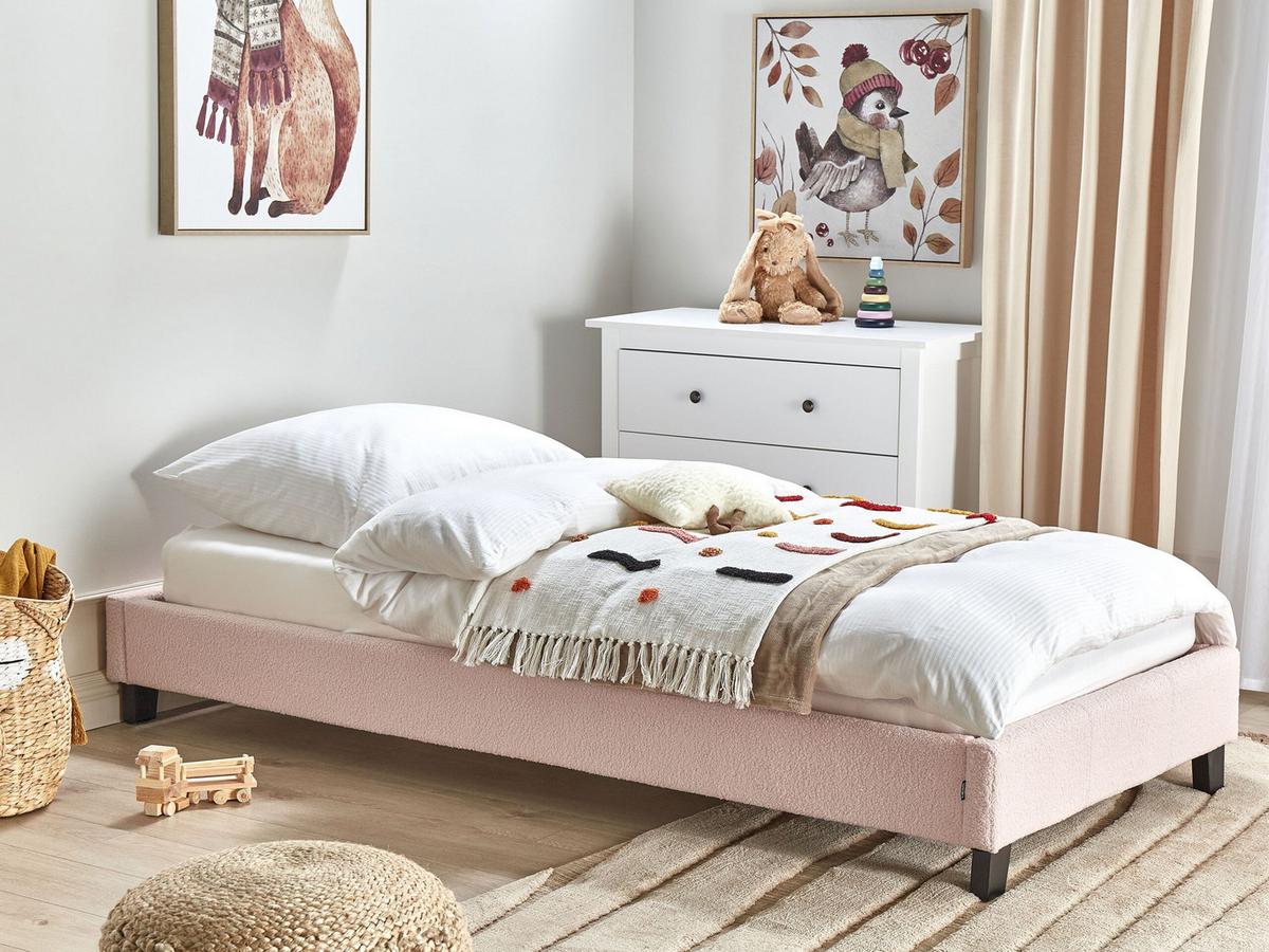 POLSTERBETT Rosa-Dunkler Holzfarbton 90-200 cm Roanne - Pink/Dunkelbraun, Textil (90/200cm) - Beliani