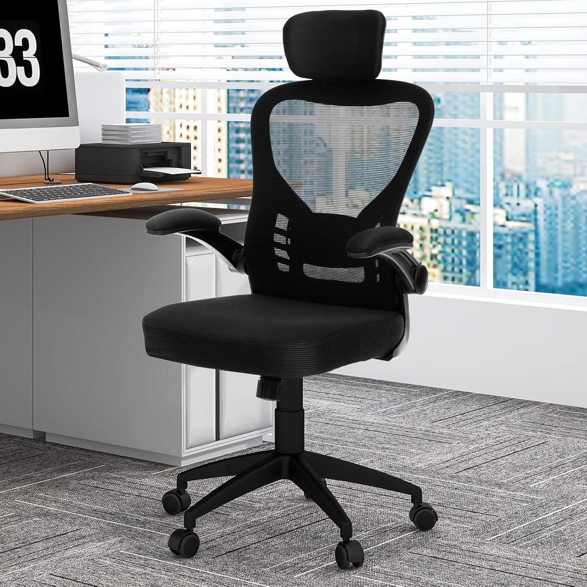 BÜROSTUHL Schwarz - Schwarz, Textil (66/124/66cm) - COSTWAY