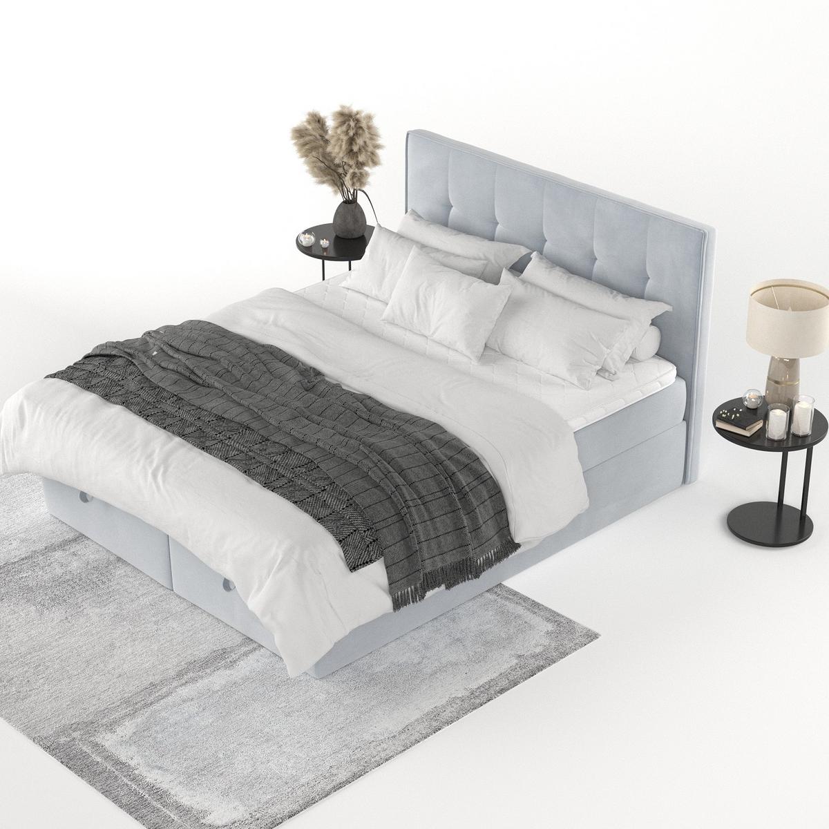 BOXBETT Tivra 160/200 cm Hellgrau im Paros Stoff - Hellgrau/Schwarz, Holz/Holzwerkstoff (160/200cm) - AltaBeds
