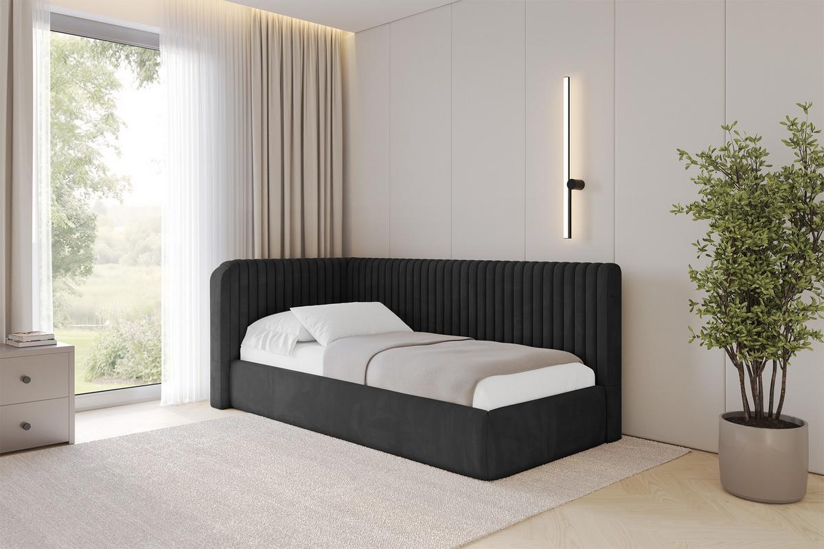EINZELLBETT Jugendbett mit Bettkasten, Rechts - AURY 100x200 Schwarz - Anthrazit, Holzwerkstoff/Textil (100/200cm) - ALTDECOR