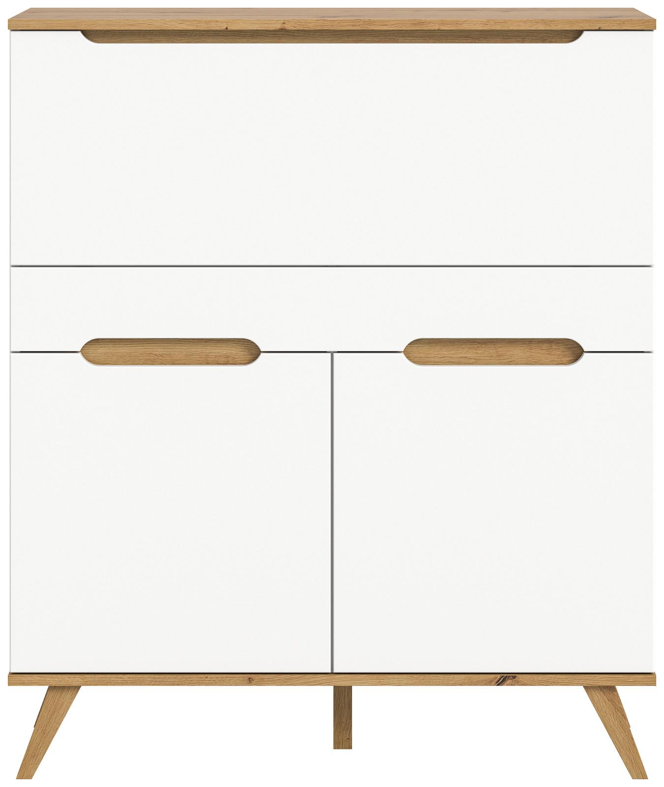 SEKRETÄR weiß, Eiche 100 cm skandinavisch, Schreibtisch mit Soft-Close - Eichefarben/Weiß, Holzwerkstoff/Metall (110/40/118cm) - Inn.Furn