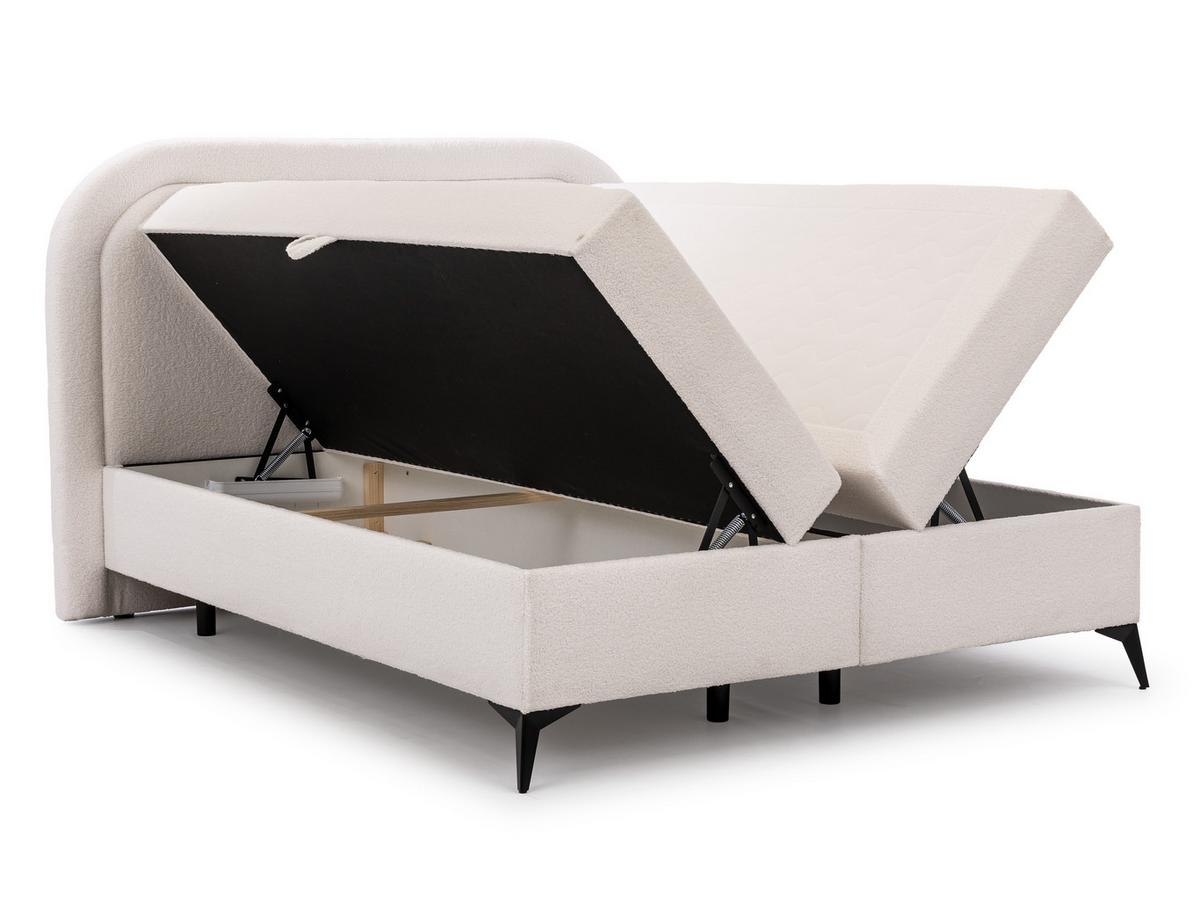BOXBETT Sonna 180/200 cm Weiß Bouclé-Stoff mit abgerundetem Kopfteil und mit schwarzen Metallfüßen - Schwarz/Weiß, Holz/Textil (180/200cm) - S-Style Möbel
