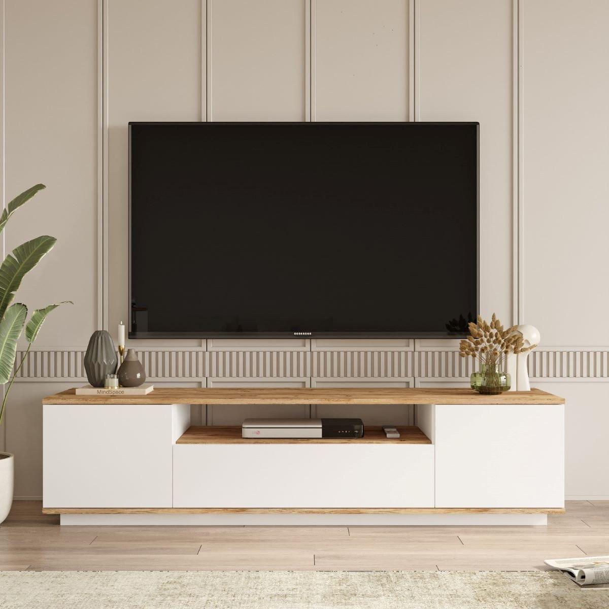 TV-MÖBEL mit 3 Türen - L180 cm - Weiß, Holz/Holzwerkstoff (44.5/44.6/180cm) - Calicosy