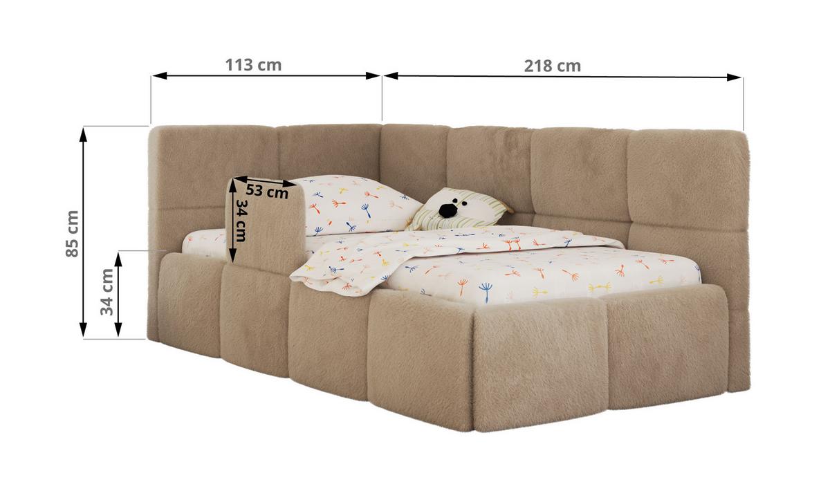 POLSTERBETT ARVO ALTA 90/200 - Beige Plüsch - Schaumstoffmatratze - Links - Beige, Textil (90/200cm) - MKS