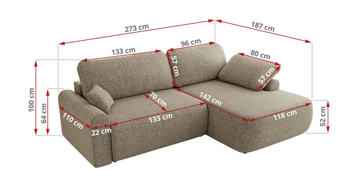 ECKSCHLAFSOFA CUBO L Dunkelbeige Struktur - rechts - Sandfarben/Beige, Kunststoff/Textil (187/273cm) - MKS
