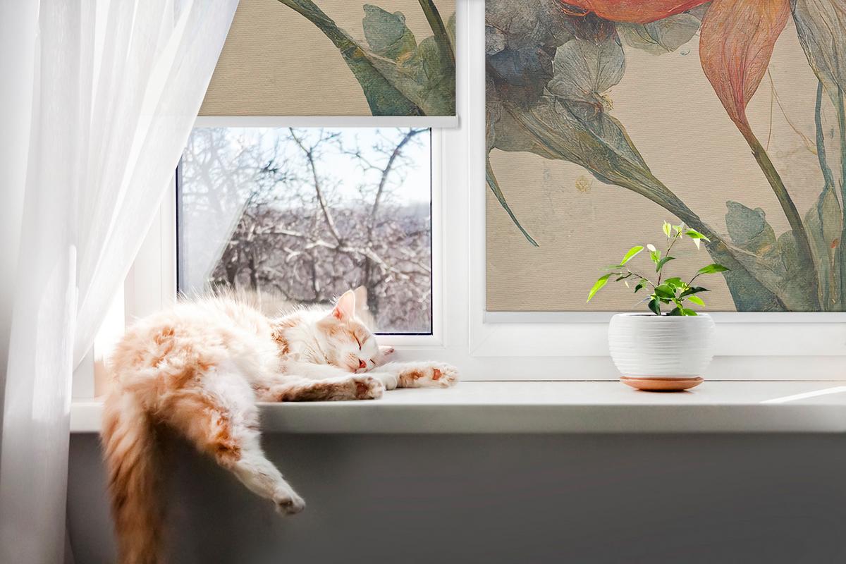 INNENROLLO - Fensterrollo - Rollo - 140x140 cm - Blume - Braun, Kunststoff (140/140/0.5cm) - TULUP