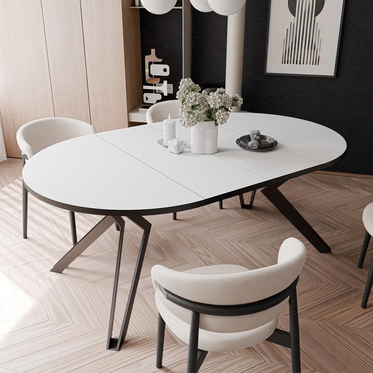 ESSTISCH ausziehbar aus MDF, Weiß - Schwarz/Weiß, Holzwerkstoff (100/100/76cm) - Idohome