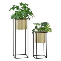 PFLANZSTÄNDER-SET 2 TLG. Mettet - Goldfarben/Schwarz, Metall (25/70/25cm) - [en.casa]