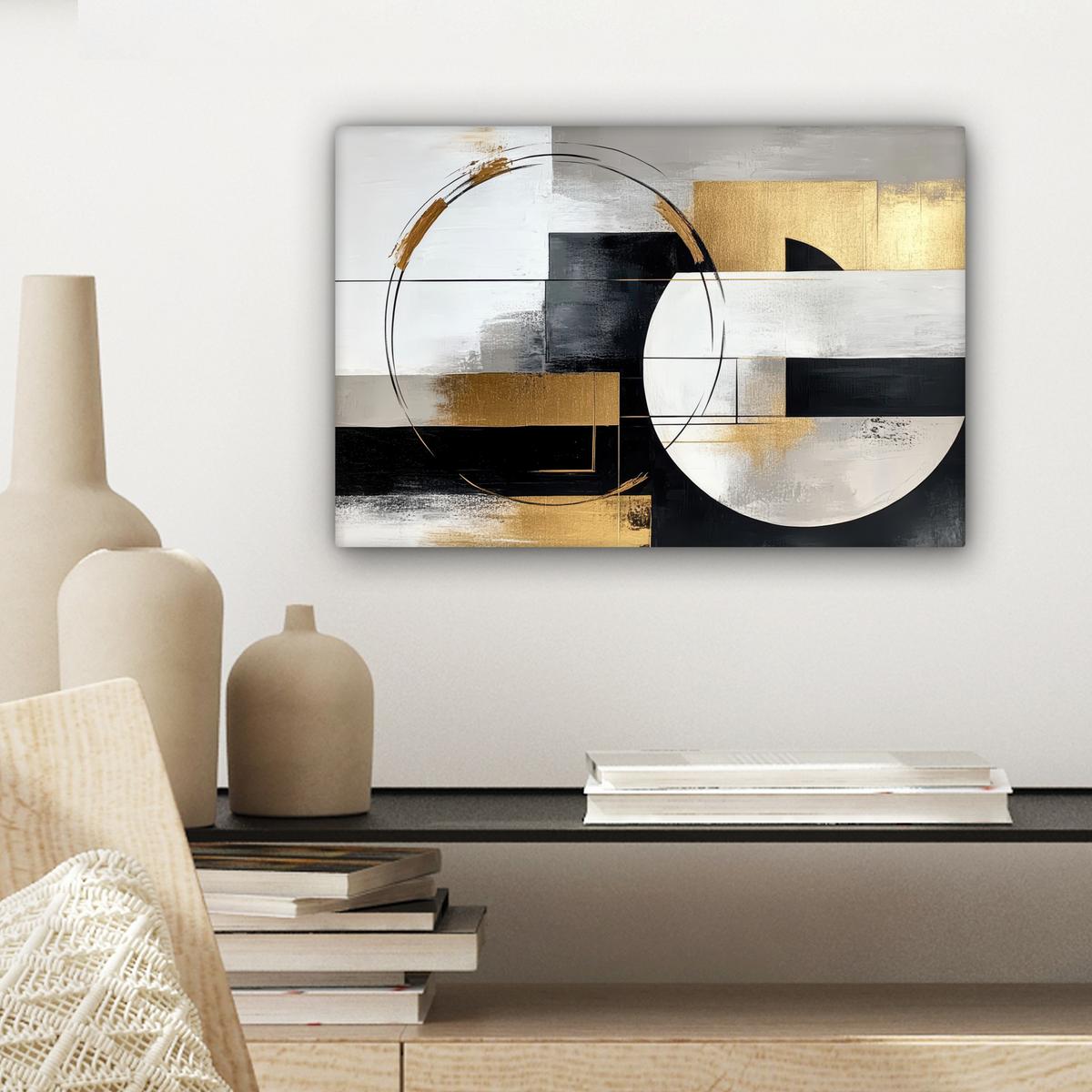 LEINWANDBILD Abstrakt - Gold - Silber - Formen - Ästhetik Deko Schlafzimmer 30x20 cm - Multicolor, Textil (30/20cm) - MuchoWow