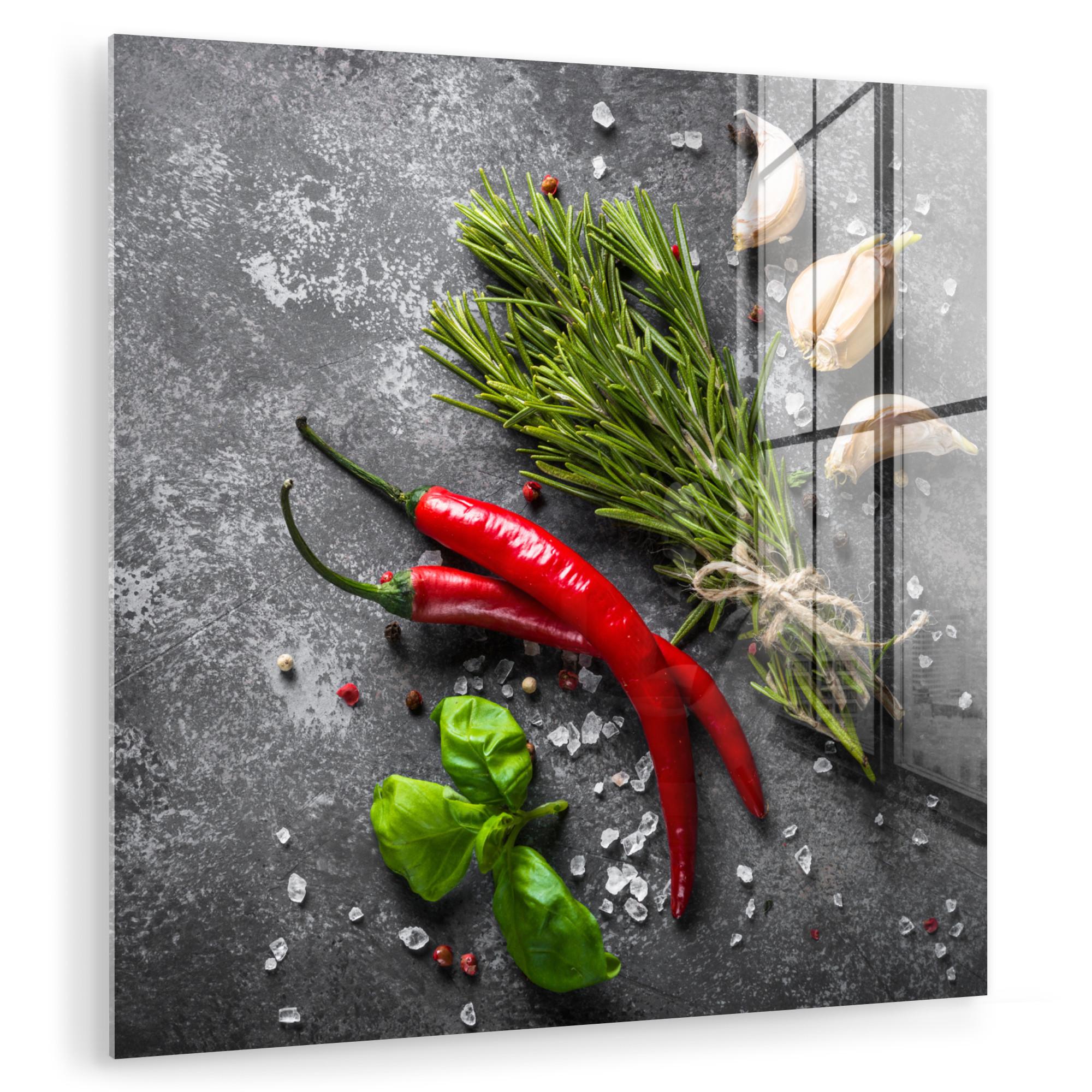 ACRYLGLASBILD Pfeffer - Kräuter - Gewürze - Beton 50x50 cm - Dunkelgrau, Glas (50/50cm) - MuchoWow