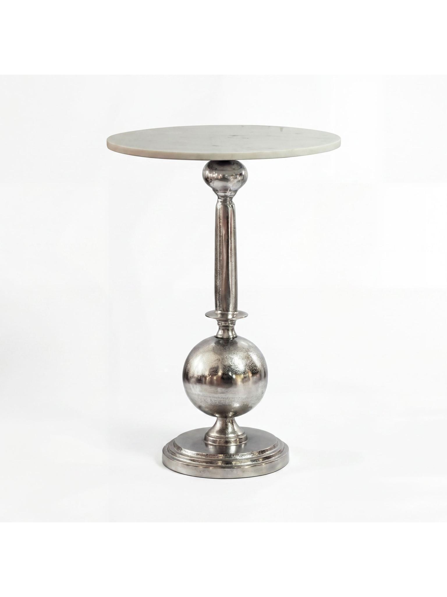 BEISTELLTISCH SARNANO, Marmor, Silber-Weiß, Ø 40 x 57 cm - Silberfarben, Stein/Metall (40/40/57cm) - KADIMA DESIGN