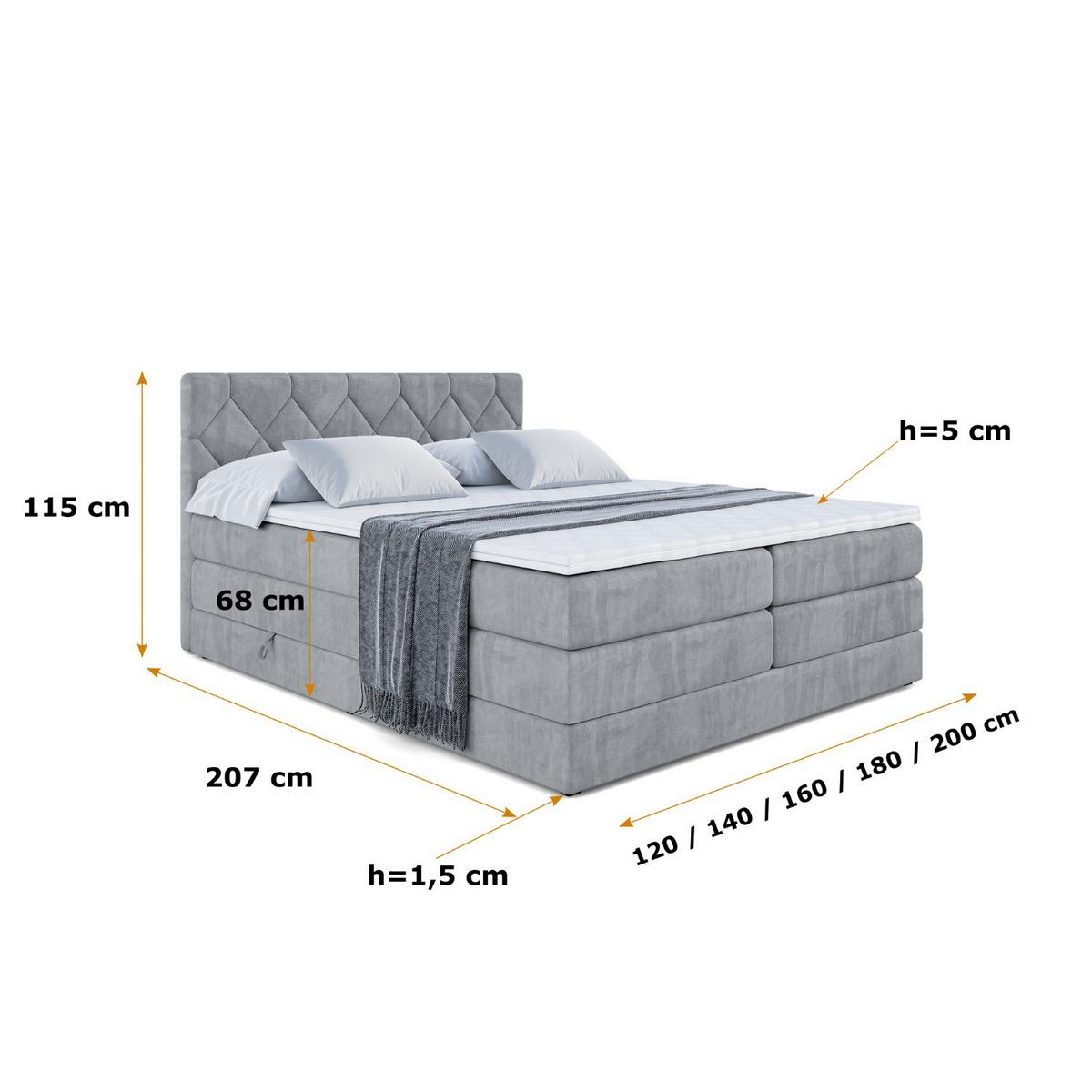BOXSPRINGBETT CATOR KING - 140x200 - H3/H4 - Grau - Grau, Holzwerkstoff (140/200cm) - ALTDECOR