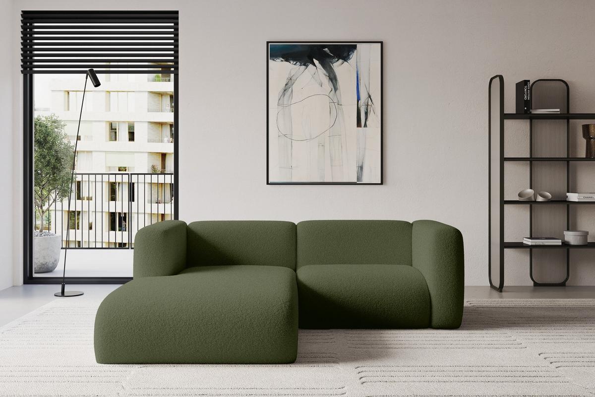 ECKSOFA Ottomane Links MIRA-L1 227x179x89 Grün Bouclé - Schwarz/Olivgrün, Holzwerkstoff/Kunststoff (227/179cm) - ALTDECOR
