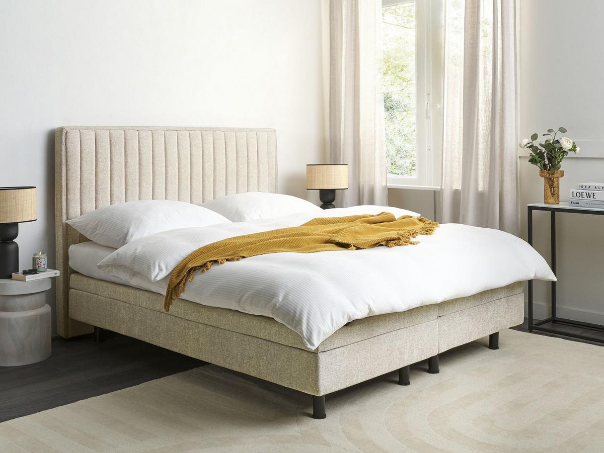 BETT 160/200 cm Beige Duke II - Beige/Schwarz, Textil (160/200cm) - Beliani