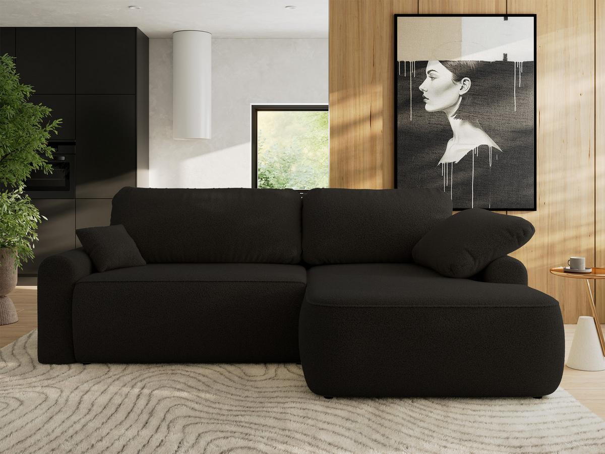 ECKSCHLAFSOFA CUBO L Schwarz Boucle - rechts - Schwarz, Kunststoff/Textil (187/273cm) - MKS