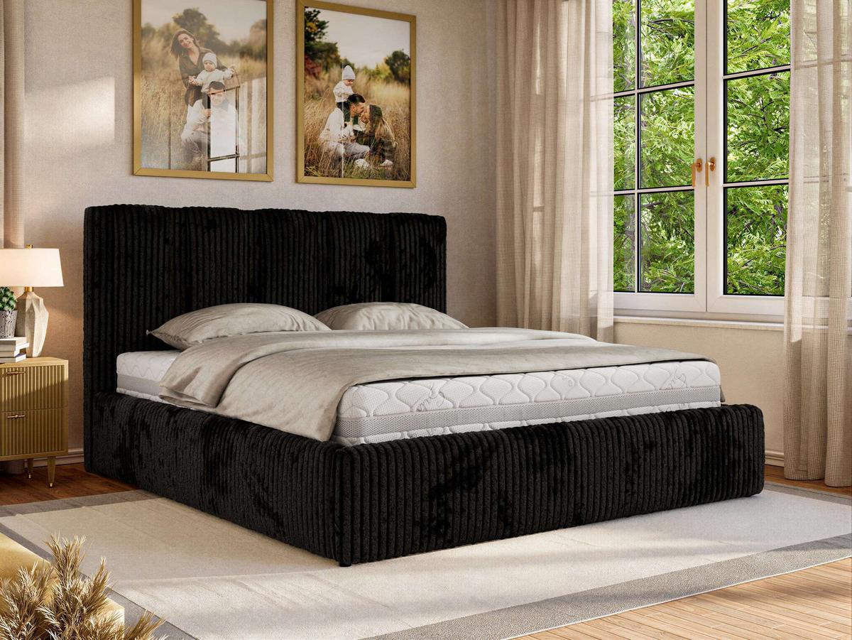 POLSTERBETT SAVINO CLASSIC 180/200 - Schwarz Cord - Multipocket-Matratze - Schwarz, Textil (180/200cm) - MKS