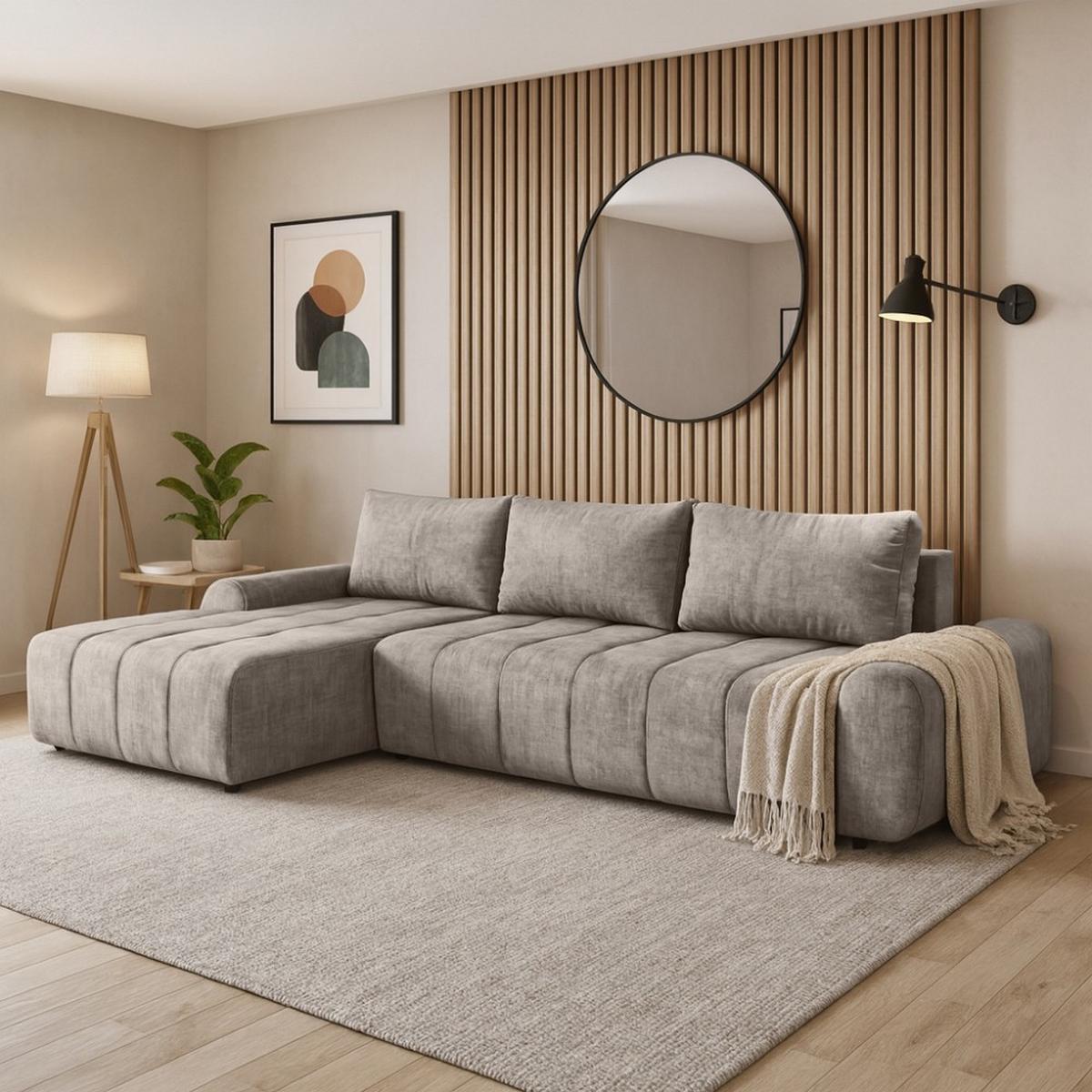 ECKSCHLAFSOFA Costa L taupe links - Taupe/Schwarz, Kunststoff/Textil (290/169cm) - Beautysofa