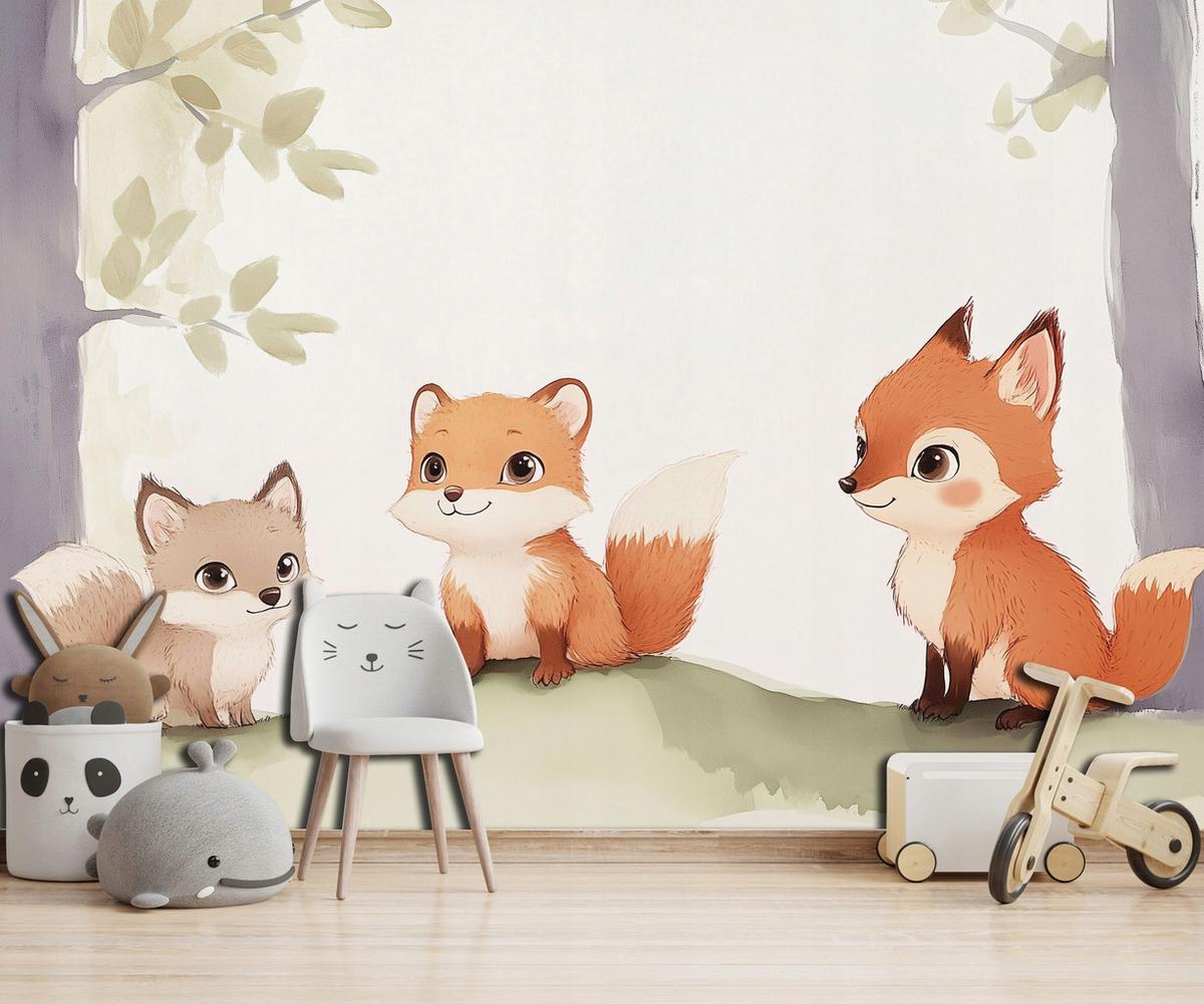 FOTOTAPETE Kinderzimmer Wald Fuchs 150x105 - Multicolor, Papier (150/105cm) - Wallarena