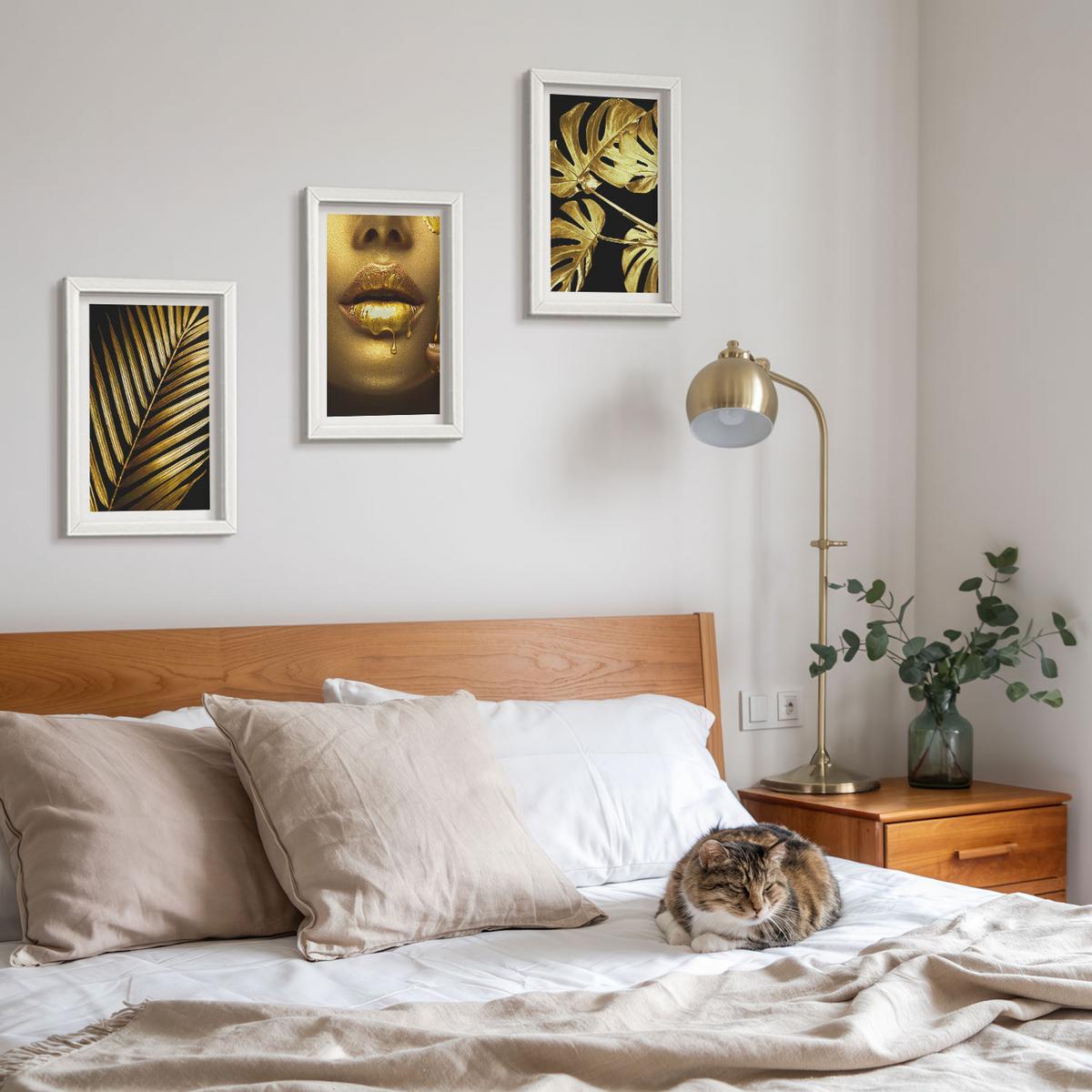 BILDER SET 3er Set - 20x30 cm Weißer Rahmen - Mund einer Frau mit Monstera-Palme - Weiß, Kunststoff (20/30cm) - TULUP