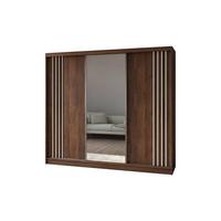 SCHWEBETÜRENSCHRANK NELVIA 240/216/61 cm Modern Kleiderschrank 3-türig mit Spiegel Nussbaumfarben - Nussbaumfarben, Holzwerkstoff (240/216/61cm) - MASSENO