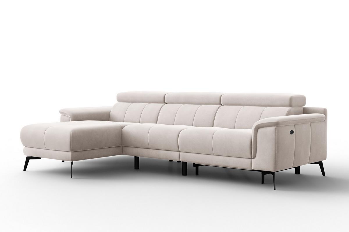 ECKSOFA FIERO 4-Sitzer LINKS, Beiger Veloursstoff - Beige/Schwarz, Holz/Textil (288/170cm) - Courtois Laville