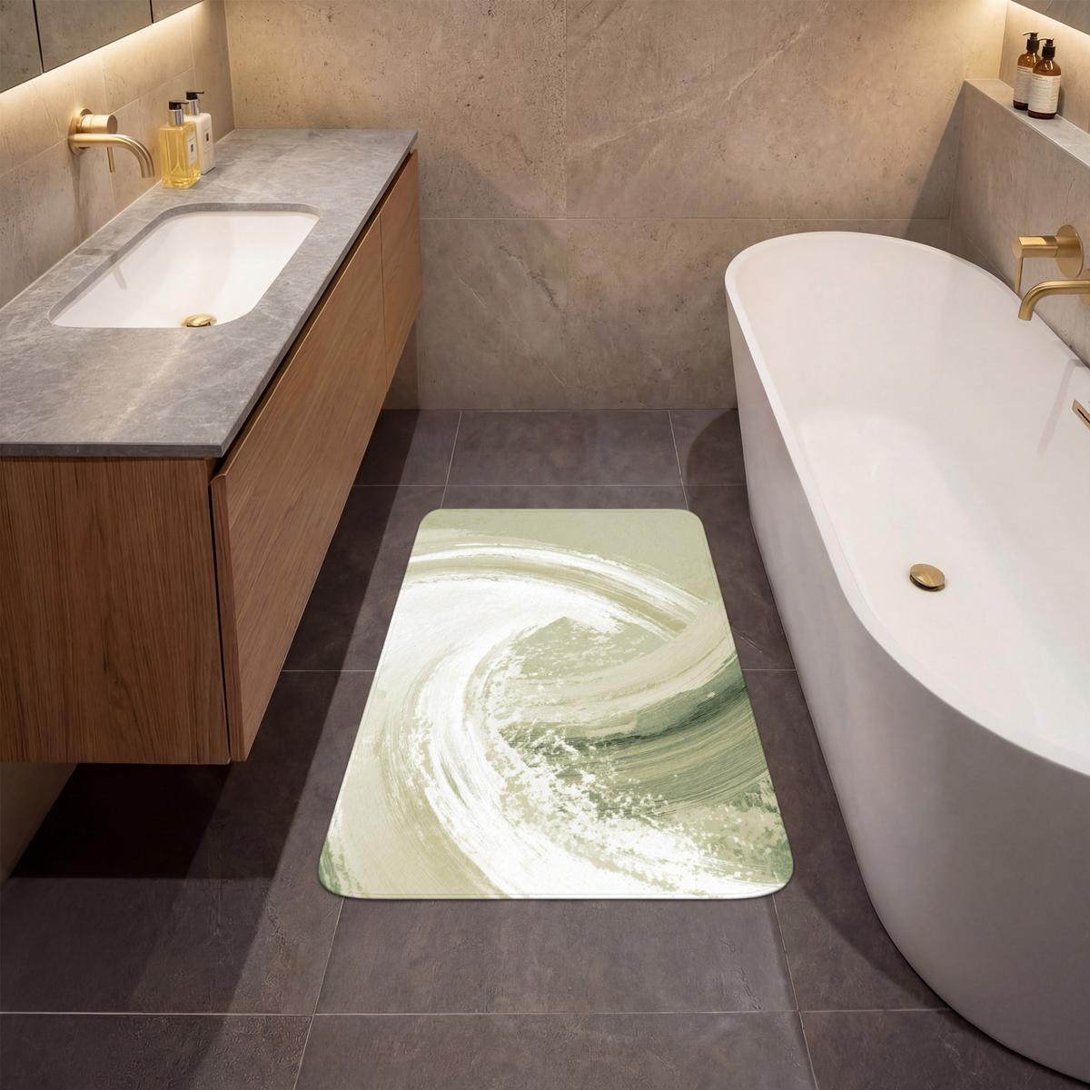 BADEMATTE Abstrakt - Pinselstriche - Wellen - Grün 60x90 cm - Mintgrün, Textil (60/90cm) - OnlyWow
