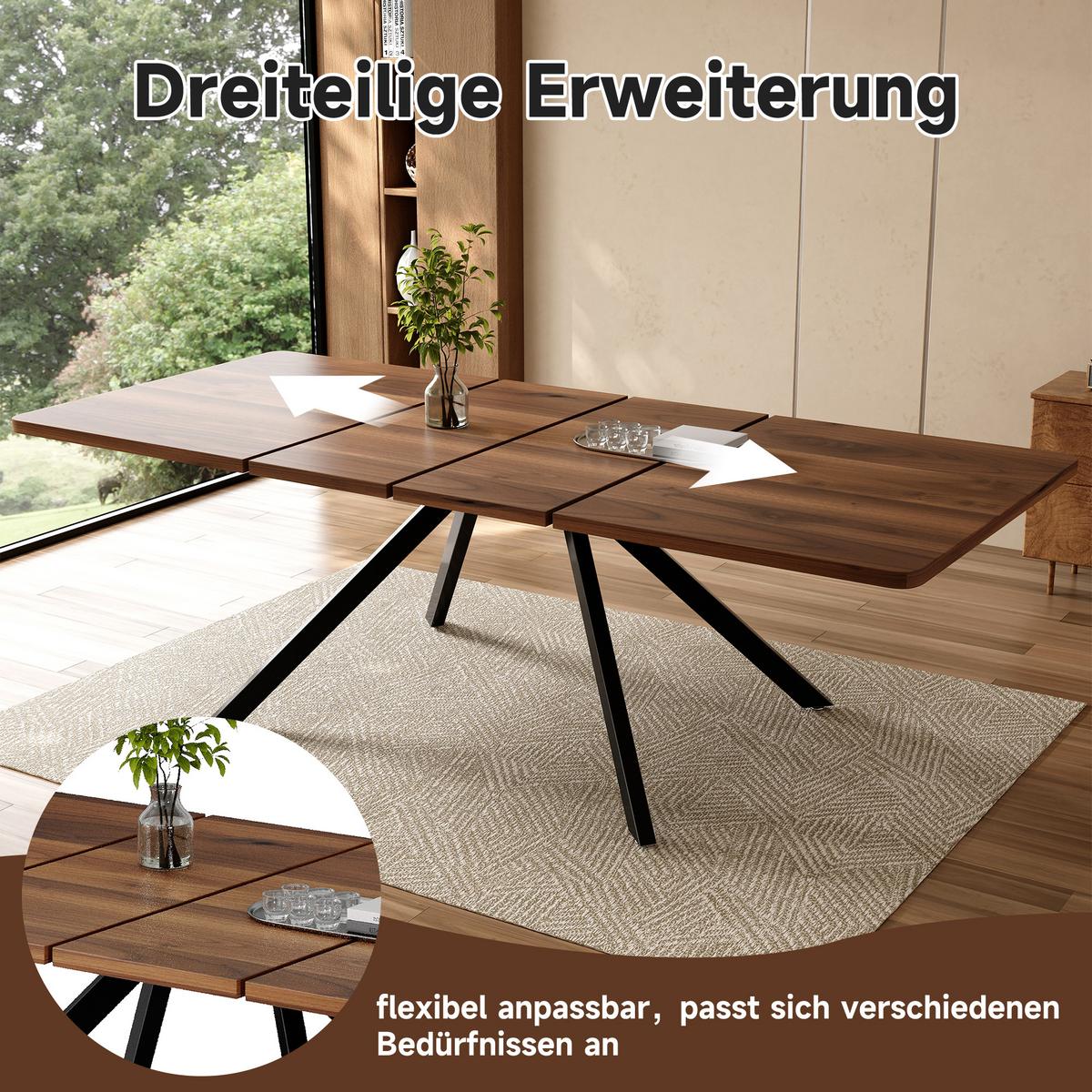 ESSTISCH AUSZIEHBARER 160-240 cm Walnuss & Metall – Moderner Esszimmertisch für 6-10 Personen mit Schwerlast-Auszug - Walnussfarben, Holzwerkstoff (90/240/74cm) - Urban Meuble