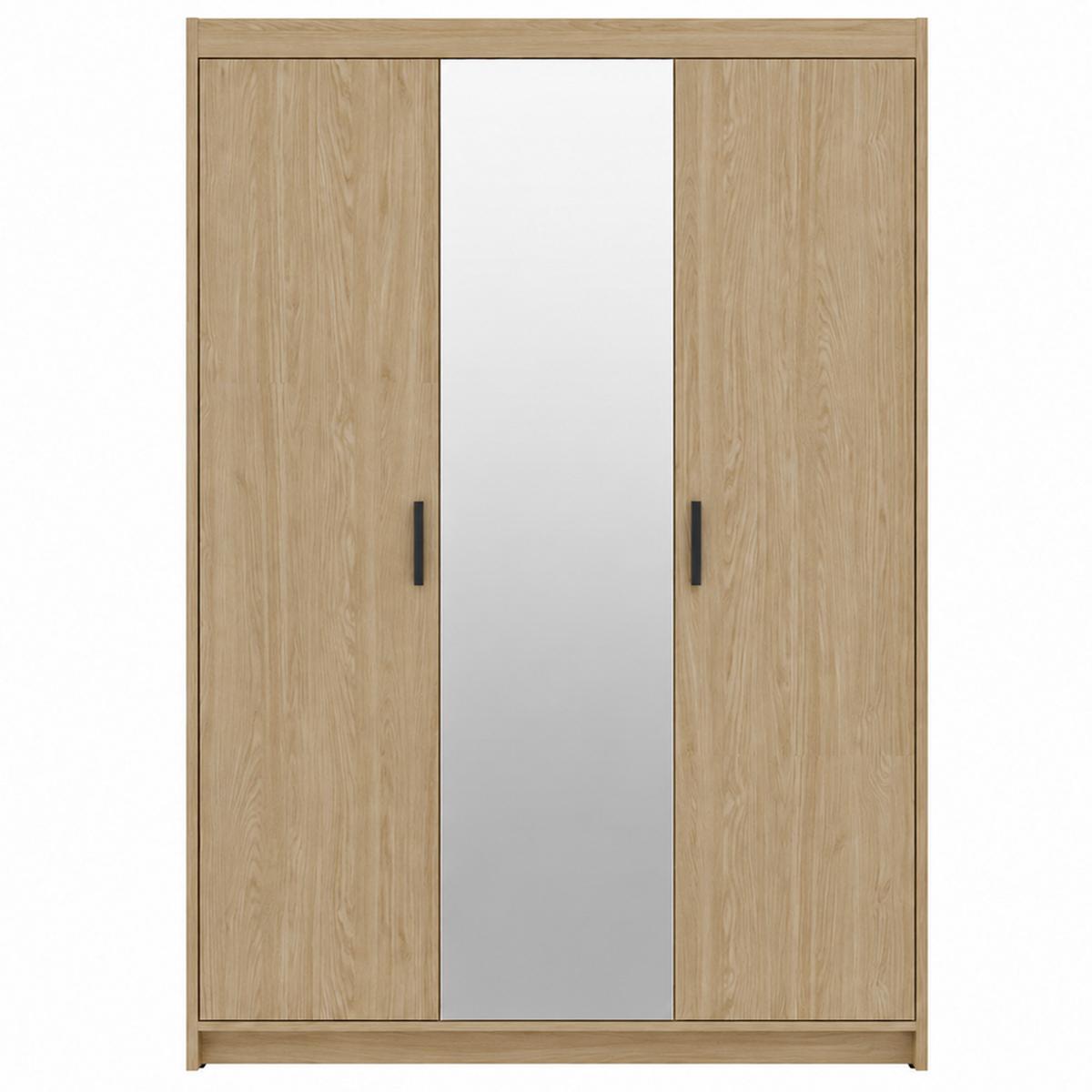 DREHTÜRENSCHRANK Elena mit 3 Türen, mit Spiegel, Eiche Geölt - Eichefarben, Holzwerkstoff (130/190/53cm) - Beautysofa