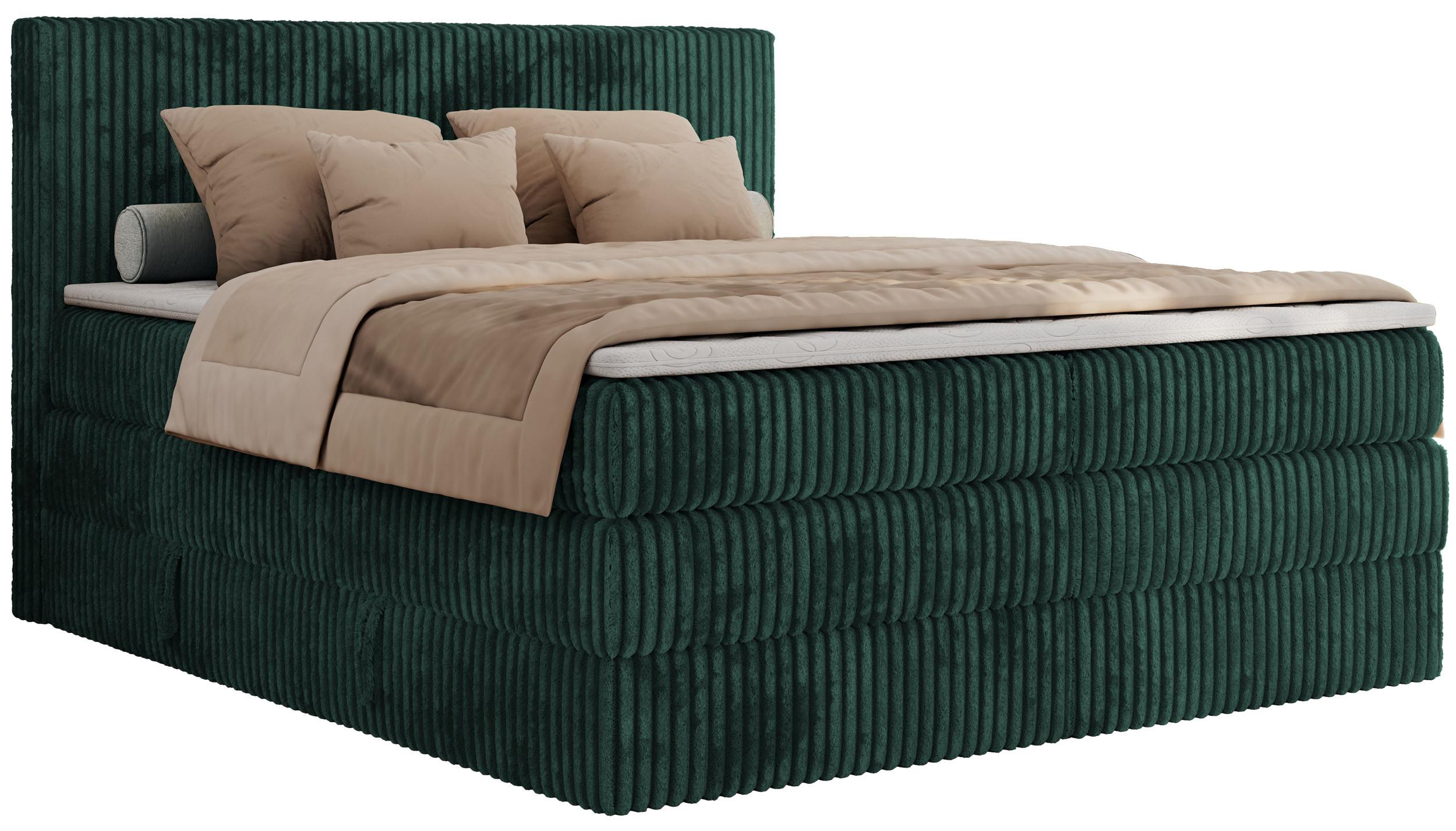 BOXSPRINGBETT TILIANO KING - 160/200 - Dunkelgrün Cord - H4 - Dunkelgrün, Holz/Textil (160/200cm) - MKS