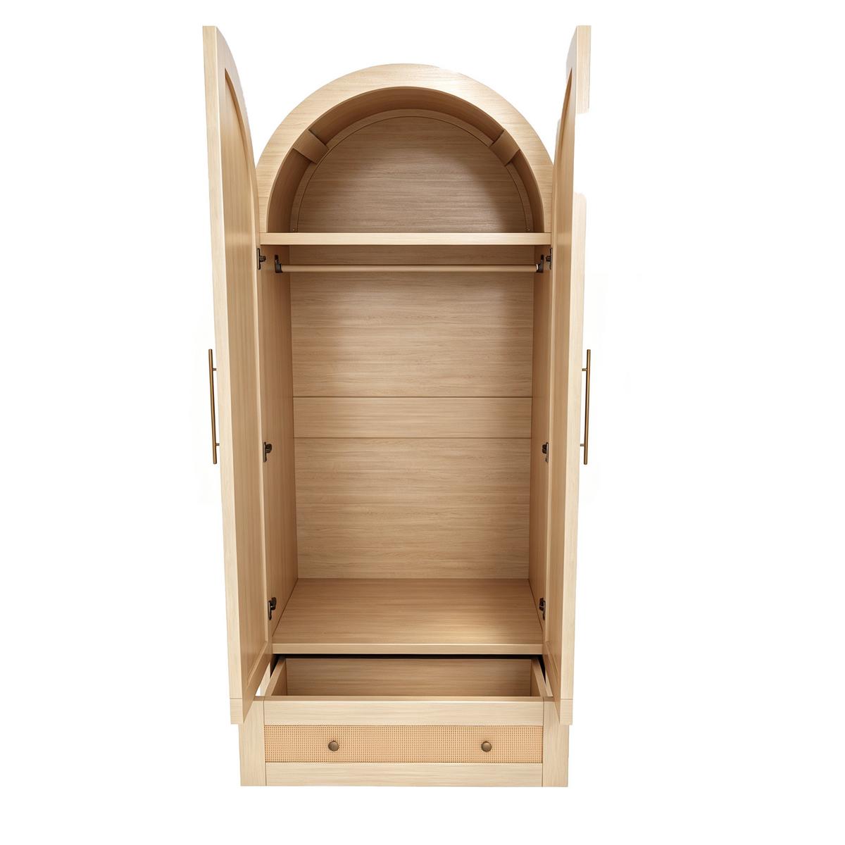 KLEIDERSCHRANK Doppeltüren Kunstrattan Holz mit Schubladen - Naturfarben, Holzwerkstoff (70/170/55cm) - Urban Meuble