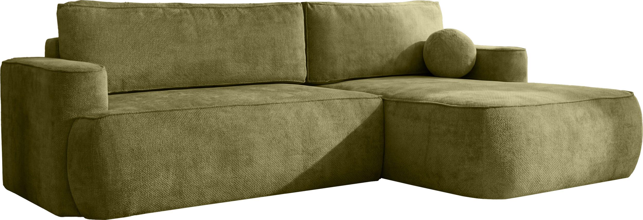 ECKSOFA Marion mit Schlaffunktion & Bettkasten in Chenille Grün, Rechts 267/154/83 cm - Schwarz/Grün, Kunststoff/Textil (267/154cm) - WFL GROUP