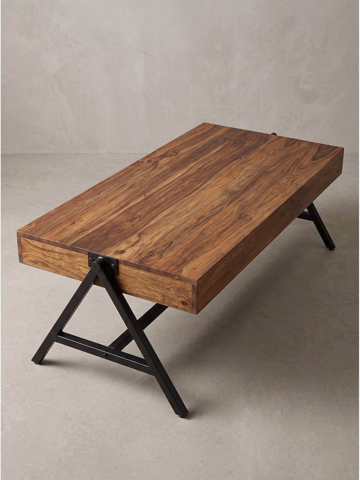COUCHTISCH SENJA, Dunkles Massivholz, 120 x 60 x 40 cm - Schwarz/Braun, Holz/Metall (60/120/40cm) - KADIMA DESIGN