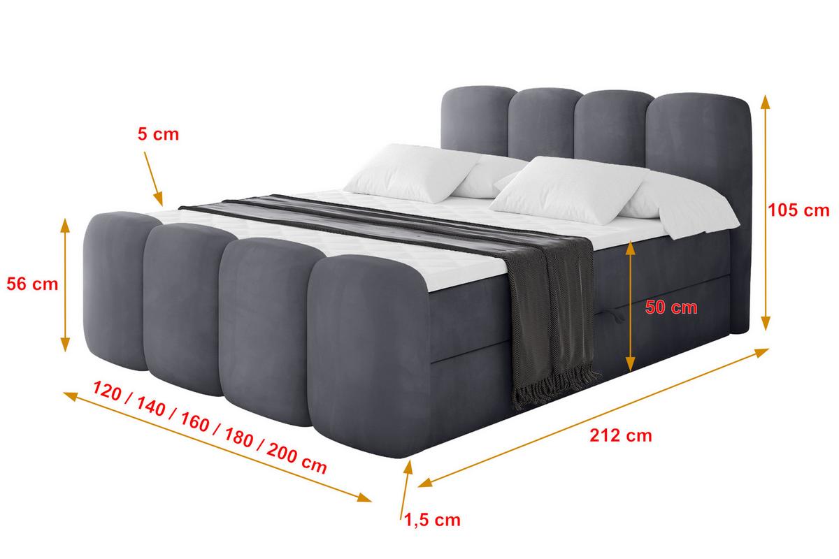 BOXBETT mit Matratze H4 und Lattenrost - NINA-Z - 180x200 cm Casablanca - Dunkelgrau - Dunkelgrau, Holzwerkstoff (180/200cm) - ALTDECOR