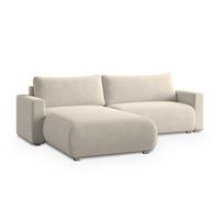 ECKSOFA TURIN M Creme Velours-Stoff mit Schlaffunktion - Creme/Grau, Holz/Kunststoff (265/183cm) - MASSENO