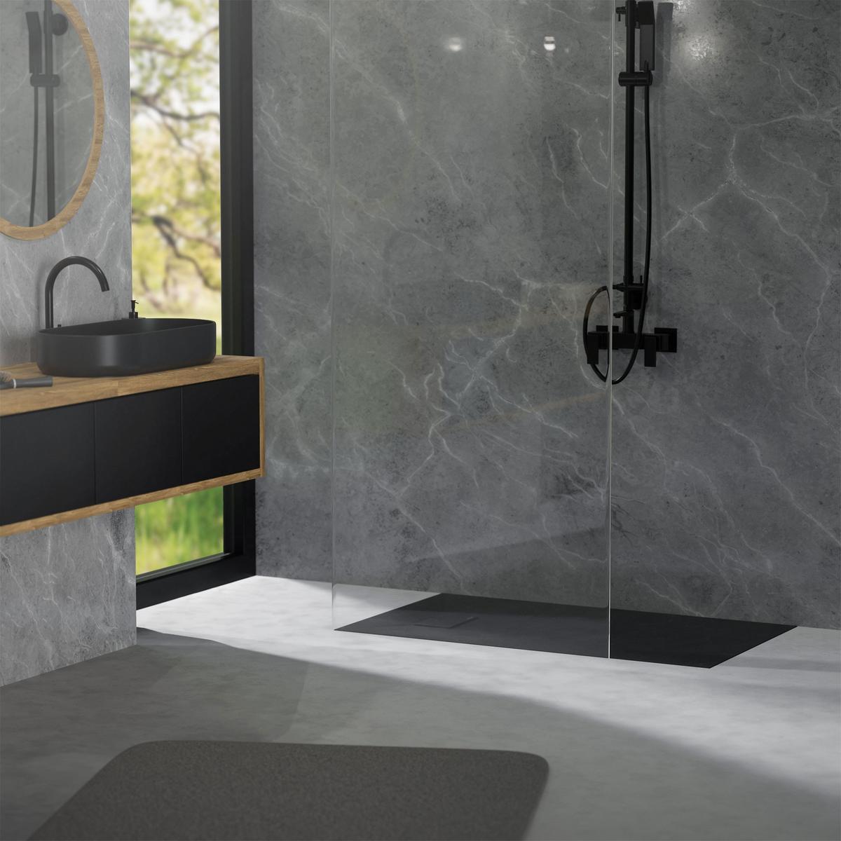 DUSCHWANNE 120x90 cm Schwarz mit Ablaufgarnitur aus SMC - Schwarz, Kunststoff (90/3/120cm) - LuxeBath