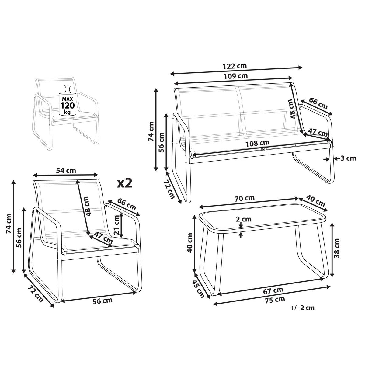 LOUNGE SET 4-Sitzer Metal grau Barrea - Grau, Metall - Beliani