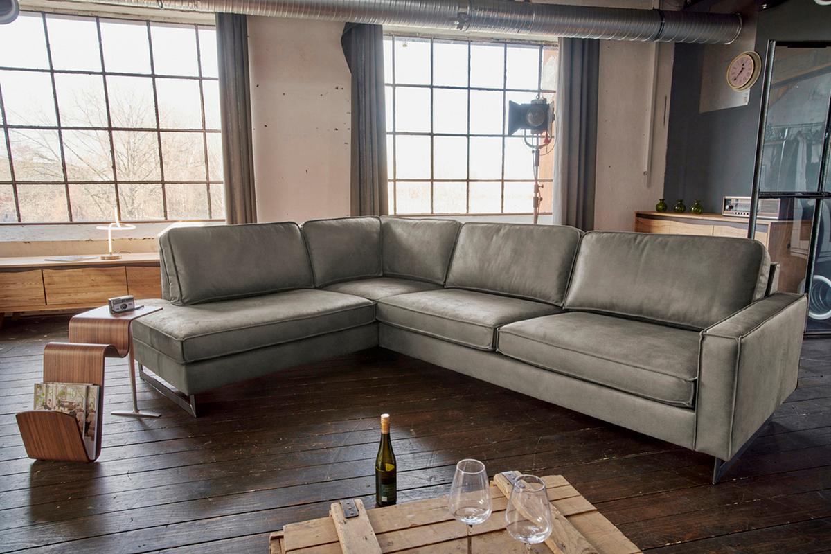 ECKSOFA VILNIUS Anthrazit Lederfaserstoff - Anthrazit/Schwarz, Leder/Metall (290/217cm) - KAWOLA
