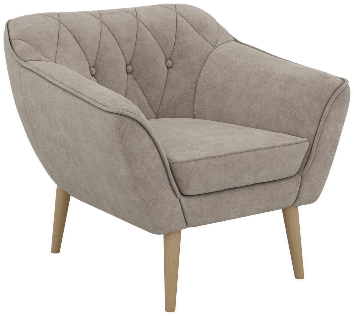 SESSEL PIRS - Greige Strukture - Holzbeine - Greige/Buchefarben, Holzwerkstoff/Textil (80/75/74cm) - MKS