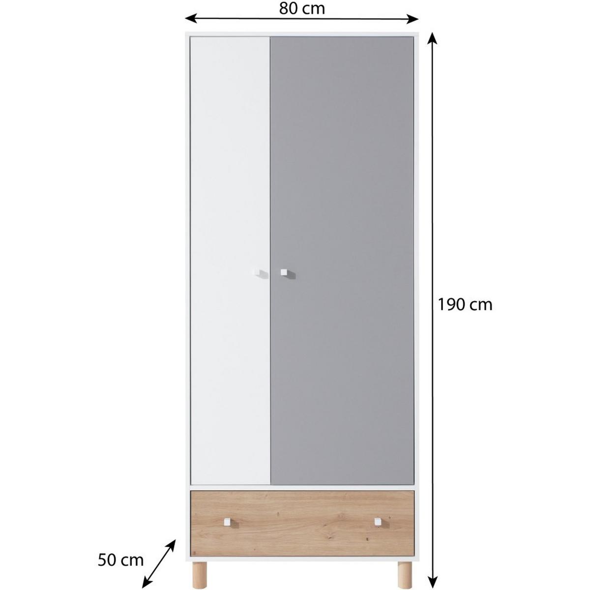 DREHTÜRENSCHRANK Figo für Jugendzimmer, mit 2 Türen und Schublade - Eiche Artisan/Weiß, Holz/Holzwerkstoff (80/50/190cm) - Beautysofa