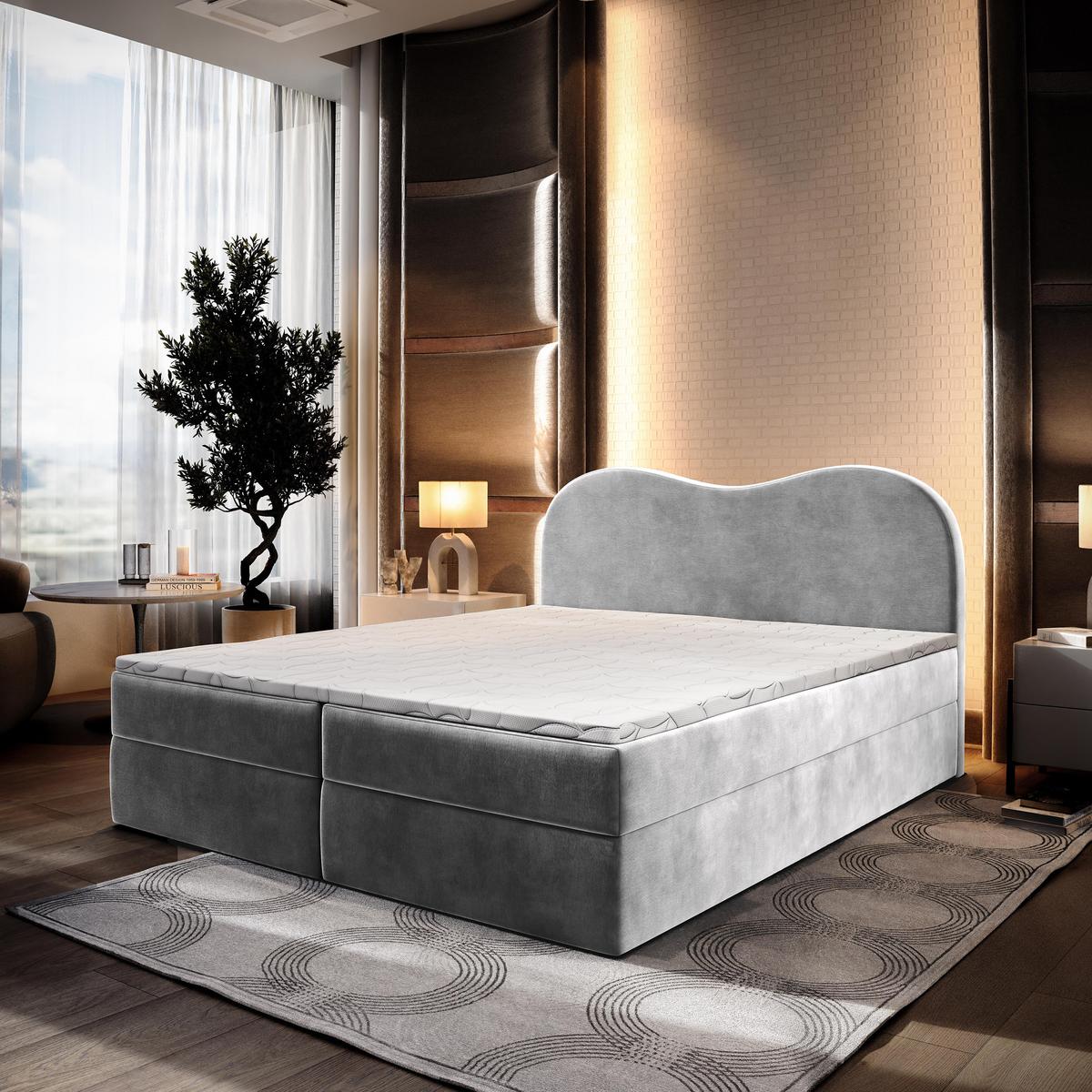 BOXBETT FLUVIA M 160x200 cm mit Matratze und Topper - Hellgrau - Hellgrau, Holz (160/200cm) - MASSENO