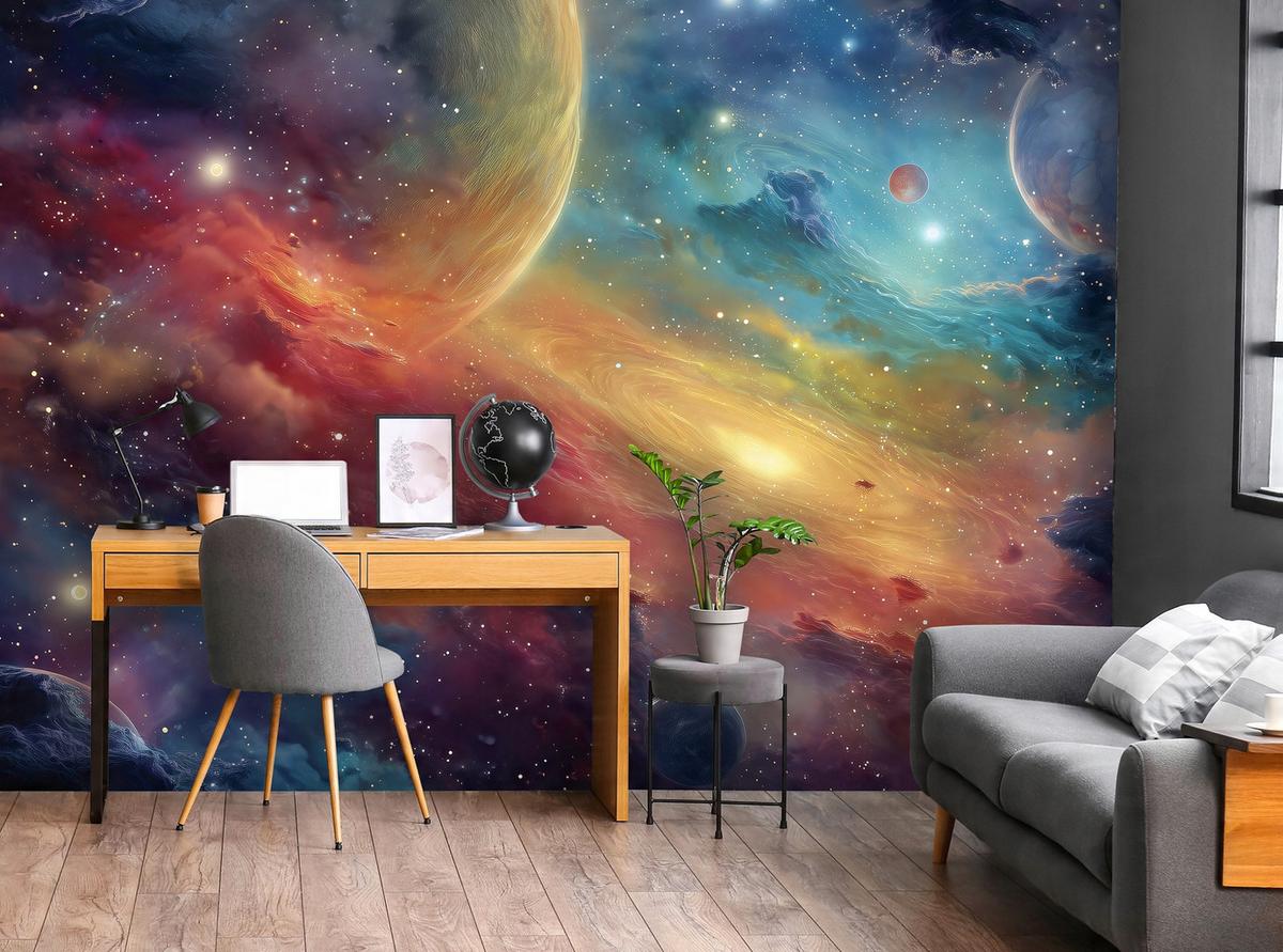 FOTOTAPETE Kinderzimmer Kosmos Galaxie 350x250 - Multicolor, Papier (350/250cm) - Wallarena