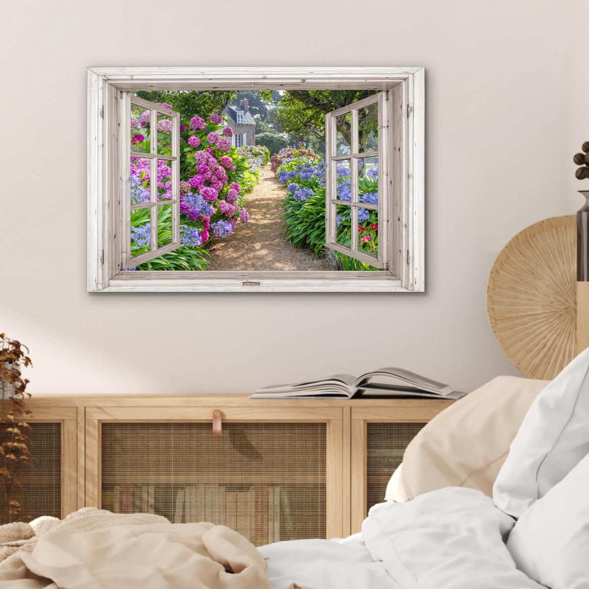 METALLBILD Hortensie - Durchsichtig - Blumen - Sommer - Lila - Weg Wandbild 60x40 cm - Lila, Metall (60/40cm) - MuchoWow