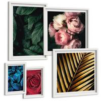 BILDER SET 5er Set - 50x50 cm & 20x30 cm & 40x60 cm Weißer Rahmen - Abstrakte schwarze Muster - Weiß, Kunststoff (40/60cm) - TULUP